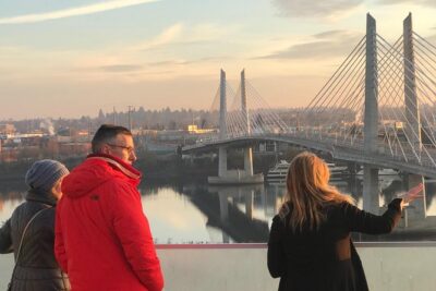 Aerial Tram Ride with Doughnuts at Sunrise in Portland Oregon